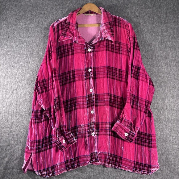 Soft Surroundings Shirt Women's 2X 3X Pink Black Plaid Silk Blend  Casual Tunic - Picture 1 of 6